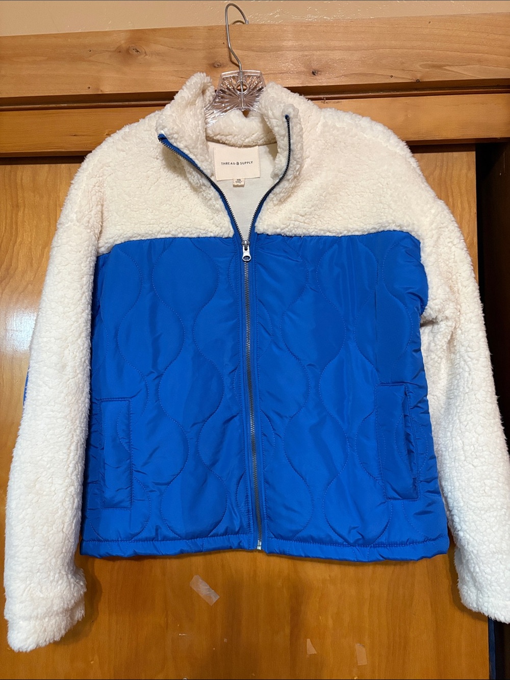 Thread & Supply Blue Quilted and Cream Sherpa Jacket